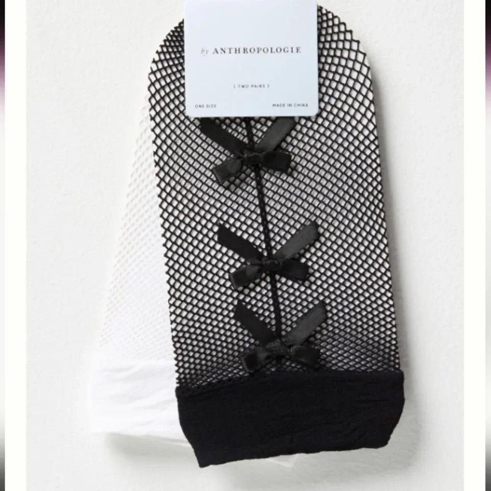 Anthropologie Set Of Two Fishnet Bow Socks NWT